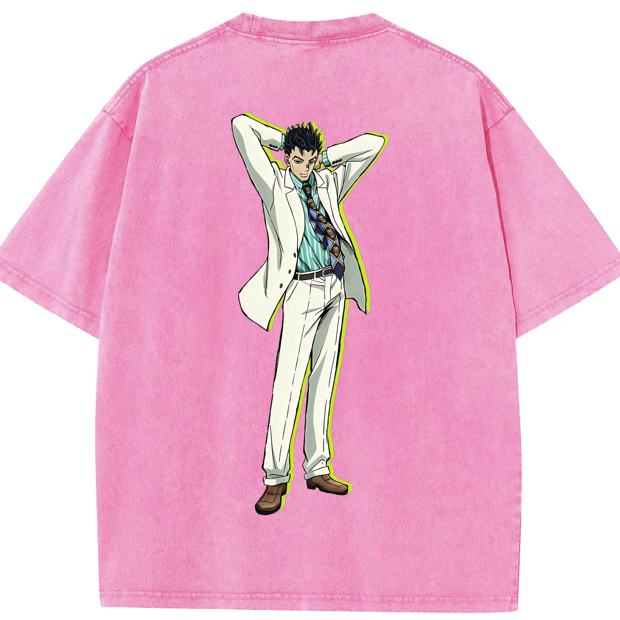 （画像用） ジョジョの奇妙な冒険 きら よしかげ JoJo's Bizarre Adventure Kira Yoshikage 綿100% ヴィンテージ風 半袖Tシャツ（背面プリント）